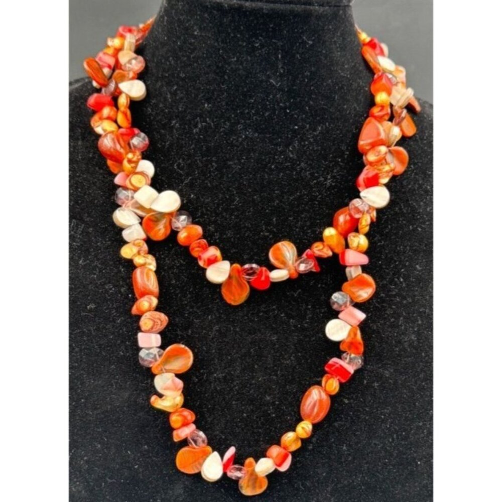 Vintage Multiple SemiPrecious, Pearl, Agate Stone 42" Necklace